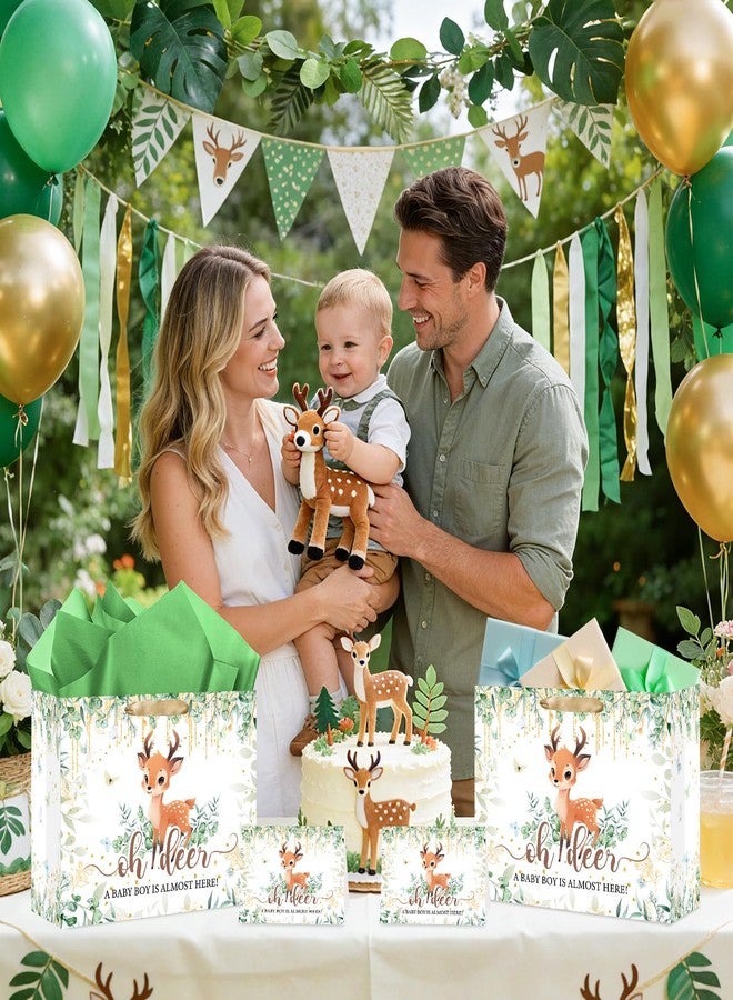 LUUFILx Deer Baby Shower Bag Decorations for Boys Oh Deer Gift Wrap Bag with Wrapping Paper Card Woodland Party Favors A Baby Boy Is Almost Here Goodie Bags for Newborn Kids Birthday Gender Reveal Supplies - Image 4