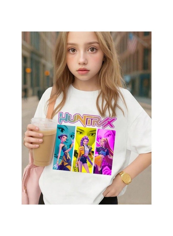 US Kpop Demon Slayer Round Neck Cartoon Print T-shirt Men Women Kids Top And Pants Set Multi-color Matching - Image 1