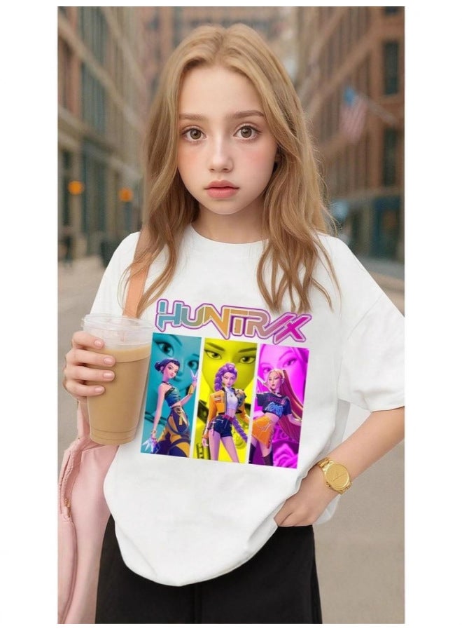 US Kpop Demon Slayer Round Neck Cartoon Print T-shirt Men Women Kids Top And Pants Set Multi-color Matching - Image 2
