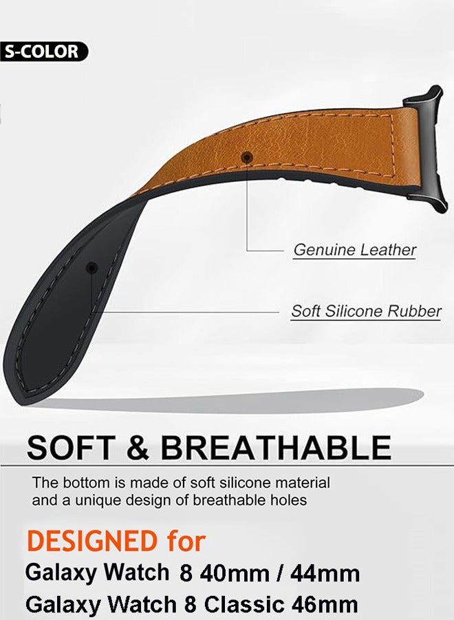 إس كولور سوار ساعة جلد بمشبك مغناطيسي متوافق مع سامسونج جالاكسي واتش 8 مقاس 40 ملم/44 ملم وواتش 8 كلاسيك 46 ملم - تصميم قابل للتعديل، إكسسوارات كلاسيكية أنيقة، سوار استبدال للرجال والنساء باللون البني - Image 2