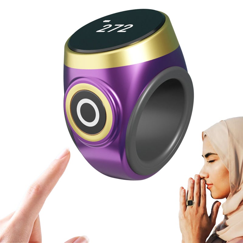 خاتم العداد الذكي: عد باللمس باللون الذهبي الوردي، شاشة OLED رباعية الأرقام، مقاوم للماء - رؤية ليلية، خاتم قفل ذاتي للصلاة الإسلامية، العداد اليومي - Image 2