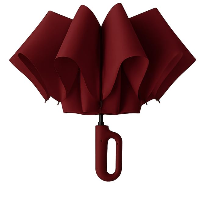 Zemic UV Umbrella with Novelty Carabiner Handle, Travel Umbrellas for Rain and Sun Windproof Compact, Automatic Open Close, 8 Ribs, Portable Umbrella for Men and Women (Maroon) - Image 1