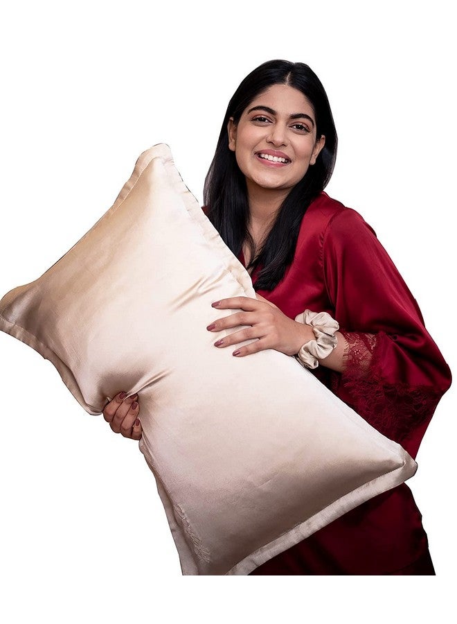 فيربو غطاء وسادة من الحرير الخالص من فوربو 600TC للشعر والبشرة، وأغطية وسائد فاخرة مضادة للشيخوخة من الحرير مع إغلاق مغلف، جودة من الدرجة 6A، 16 × 28 بوصة (قطعة واحدة، ذهبي شامبانيا) - Image 1