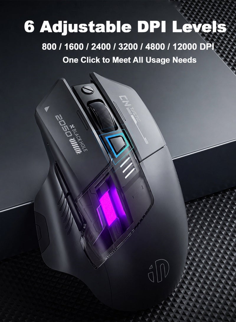 inphic Wireless Gaming Mouse, Tri-Mode Mouse Gaming with 12800 Adjustable DPI, 7 RGB Lighting & 6 Buttons, Type-C Rechargeable for Laptops, PC, Computers, Wireless White - Image 5