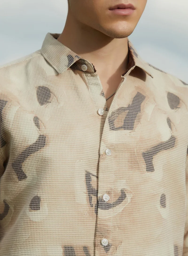 Campus Sutra Men's Saltbox Beige Nonlinear-Tactile Shirt