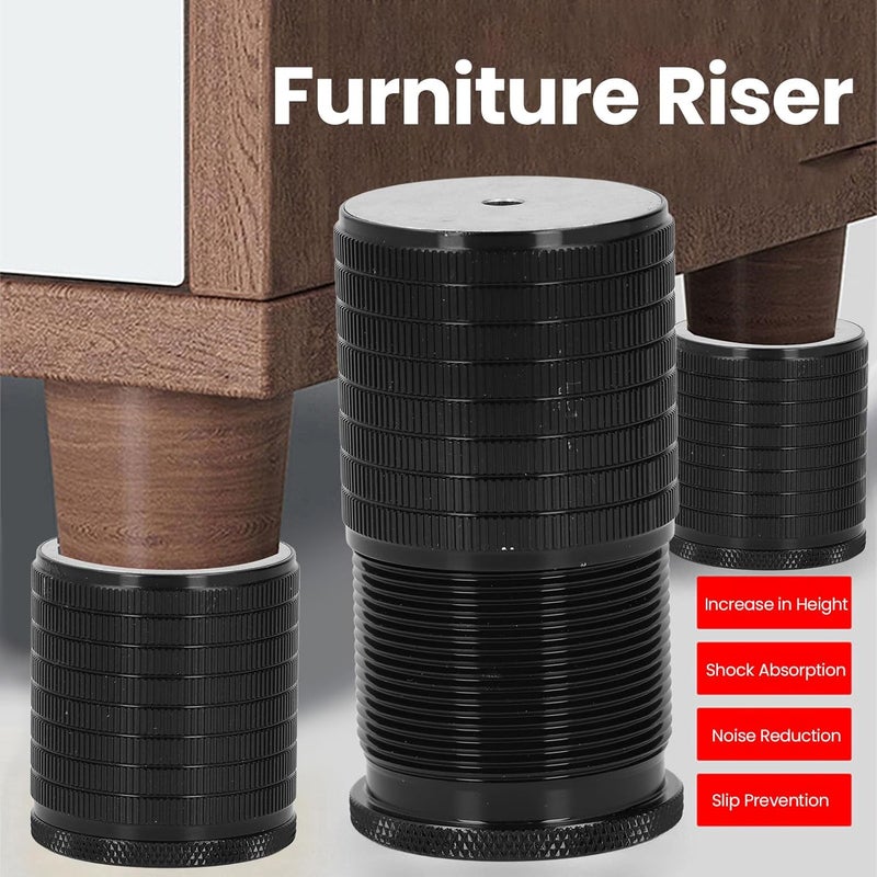 Adjustable Furniture Leg Risers Strong Support for Sofa Chair Bed Furniture 43-75mm Aluminum Alloy 2Pcs for Home Improvement (Glossy Black) - Image 5