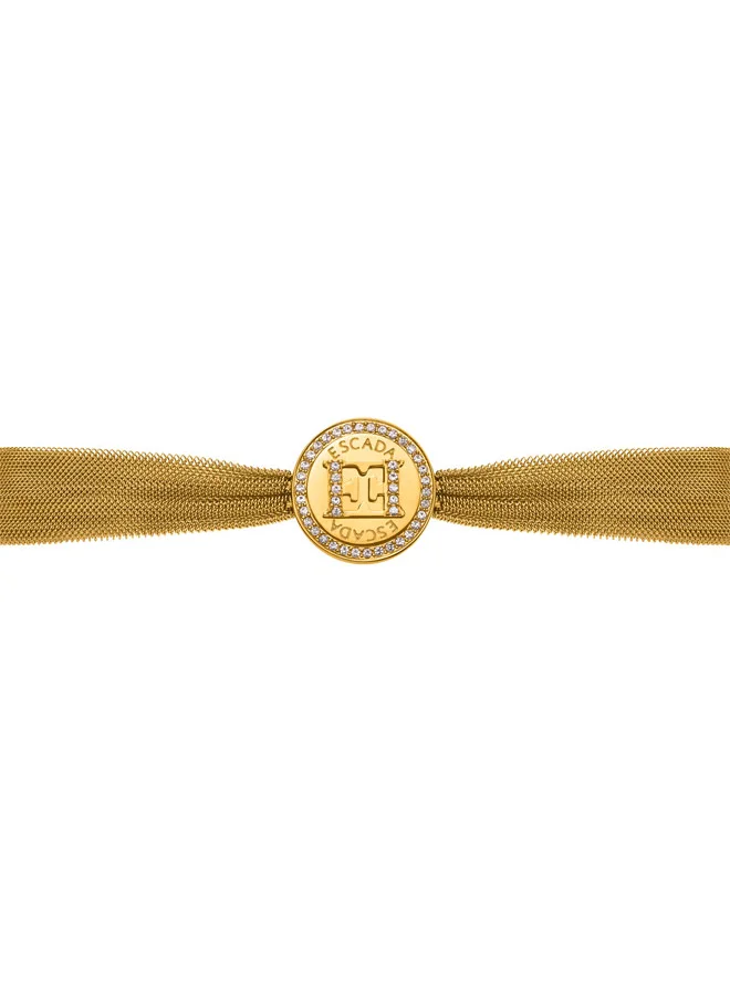 ESCADA Eleanor Bracelet for Women Gold-Plated Mesh Design, Crystal-Decked Logo Charm, Modern Luxury
