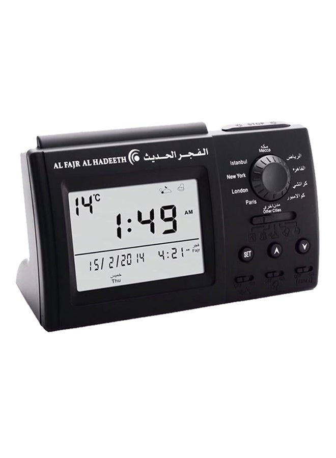 ساعة بمنبه الرف الرقمي للآذان والصلاة أسود