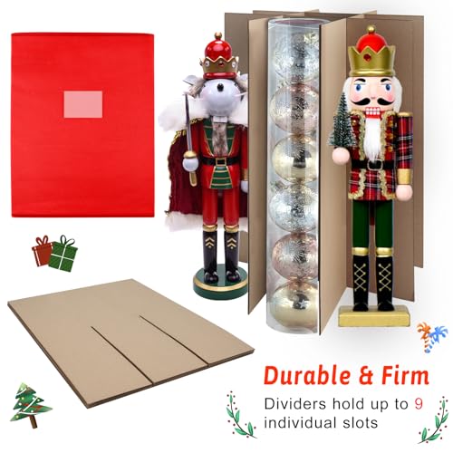 Tngan Christmas Nutcracker and Figurine Collectible Storage Box, Fits 9 Holiday Ornaments, Stores Up to 16" Tall Ornaments, Holiday Decor Organizer with Dividers, Nutcracker not Included(Red) - Image 4