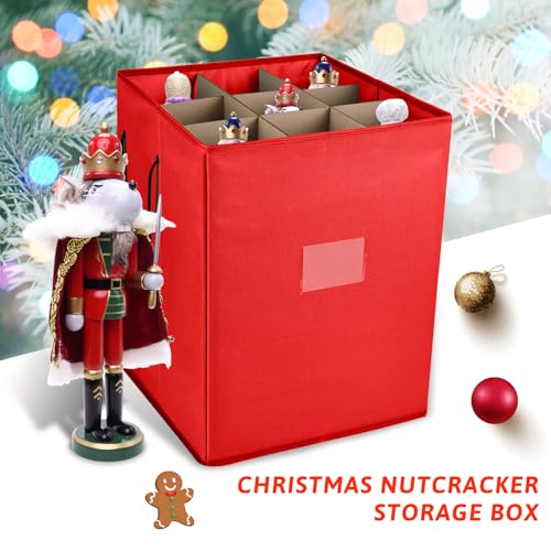 Tngan Christmas Nutcracker and Figurine Collectible Storage Box, Fits 9 Holiday Ornaments, Stores Up to 16" Tall Ornaments, Holiday Decor Organizer with Dividers, Nutcracker not Included(Red) - Image 5