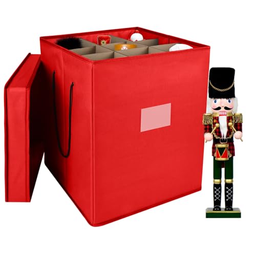 Tngan Christmas Nutcracker and Figurine Collectible Storage Box, Fits 9 Holiday Ornaments, Stores Up to 16" Tall Ornaments, Holiday Decor Organizer with Dividers, Nutcracker not Included(Red) - Image 1
