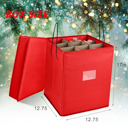 Tngan Christmas Nutcracker and Figurine Collectible Storage Box, Fits 9 Holiday Ornaments, Stores Up to 16" Tall Ornaments, Holiday Decor Organizer with Dividers, Nutcracker not Included(Red) - Image 3