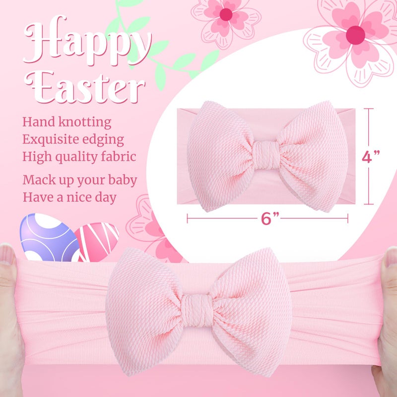 ONENINEDREAM 6â€ Easter Baby Bows Rabbit Egg Bows for Girls Newborn Easter Bunny Ears Hairbands Elastic Nylon Bows Headbands Easter Hair Accessories Pink White Blue - Image 4