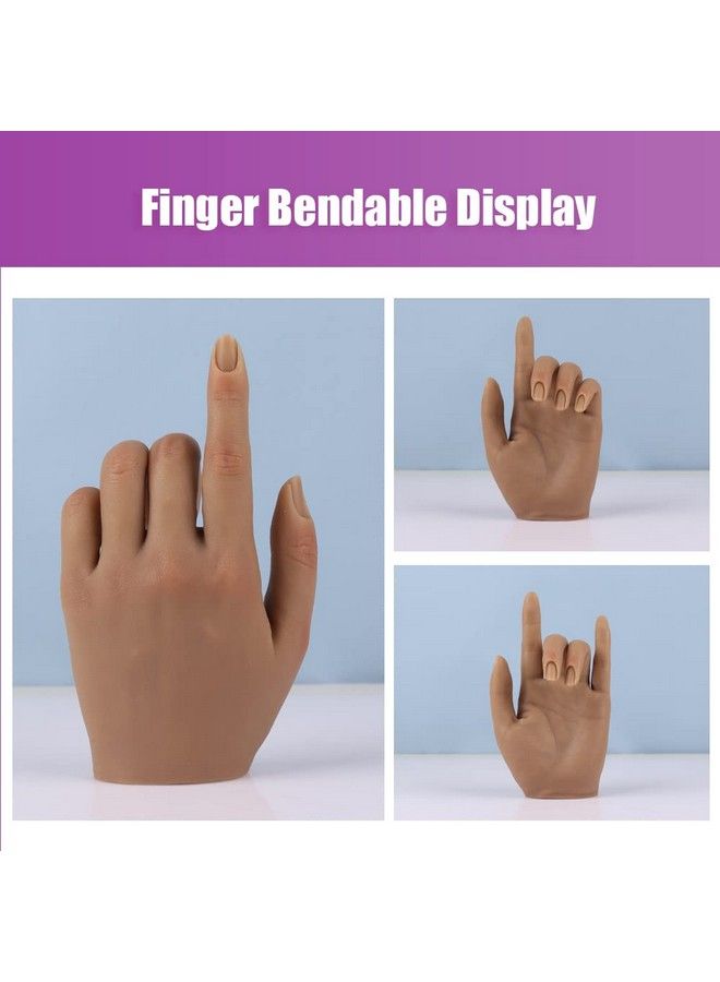 KnowU Nail Hand Practice Silicone Female Mannequin Life Size Hand As Sketch Nail Practice Hands Jewelry Ring Glove Watch Display With Nail 18Cm (Left Hand Light Brown)  - Image 4