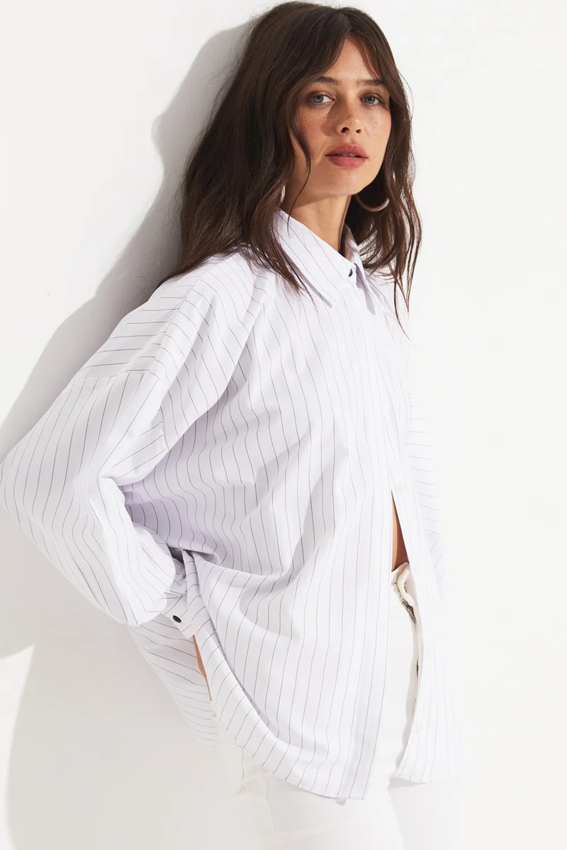 JUNE Women's Cotton Blend Striped Wide Pattern Woven Shirt