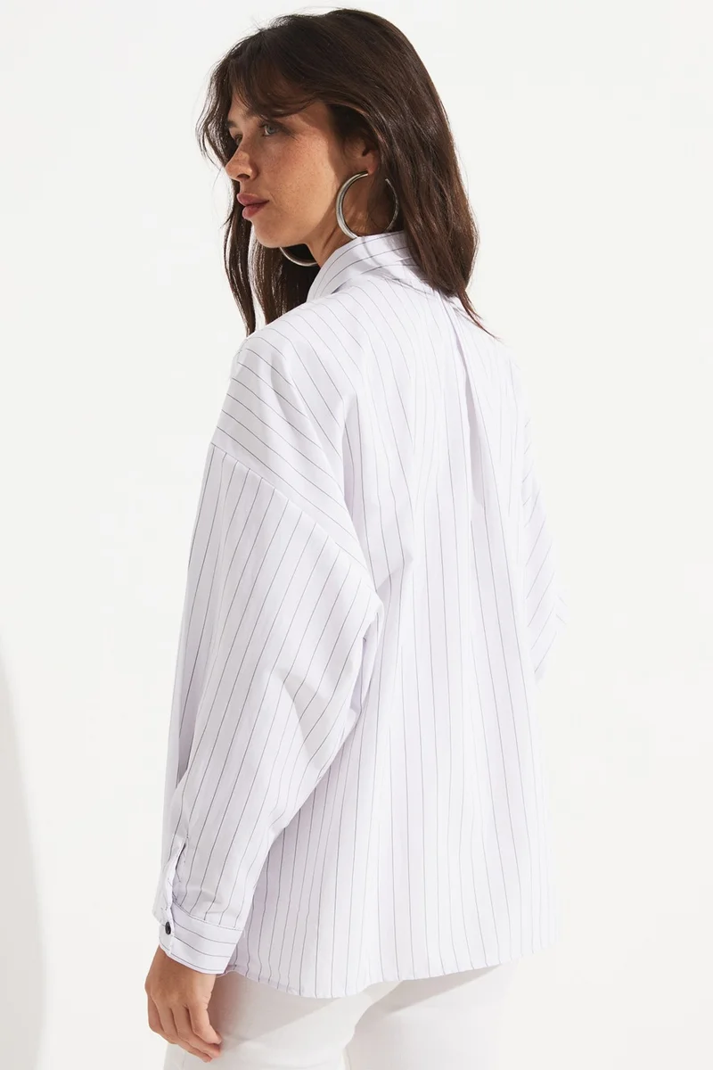JUNE Women's Cotton Blend Striped Wide Pattern Woven Shirt