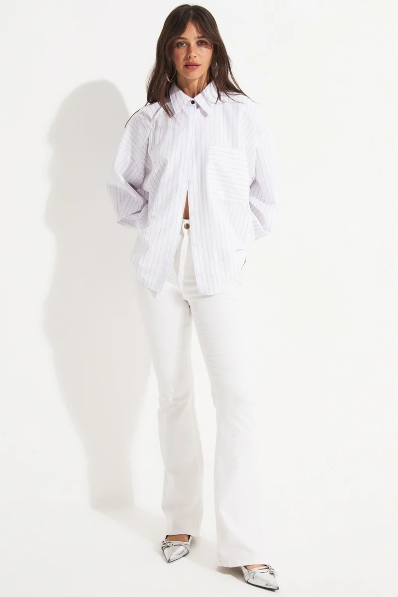 JUNE Women's Cotton Blend Striped Wide Pattern Woven Shirt