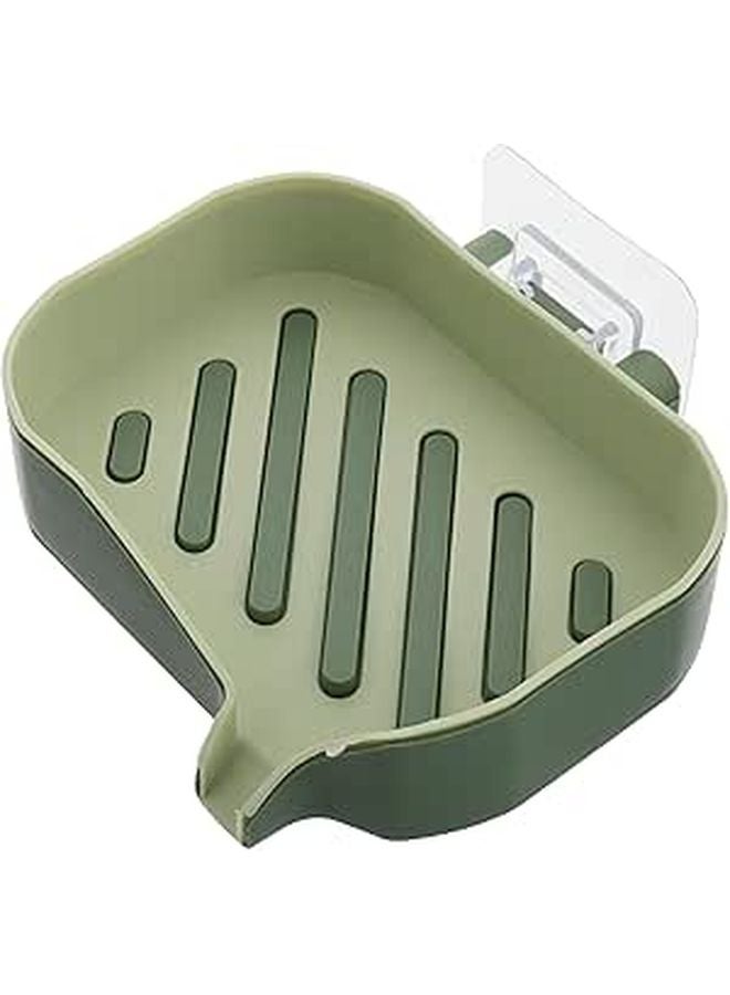 Large Green Plastic Shower Soap Holder with Hook Wall Mounted Self Draining Soap Dish for Bathroom Kitchen - Image 1