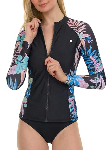 Hurley Rash Guard for Women Full Zip Zip Up Long Sleeve Swim Shirts for Women Surfing Top UPF 50 SPF Sun UV Protection - Image 1