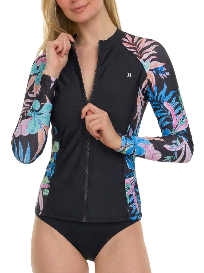 Hurley Rash Guard for Women Full Zip Zip Up Long Sleeve Swim Shirts for Women Surfing Top UPF 50 SPF Sun UV Protection - Image 2