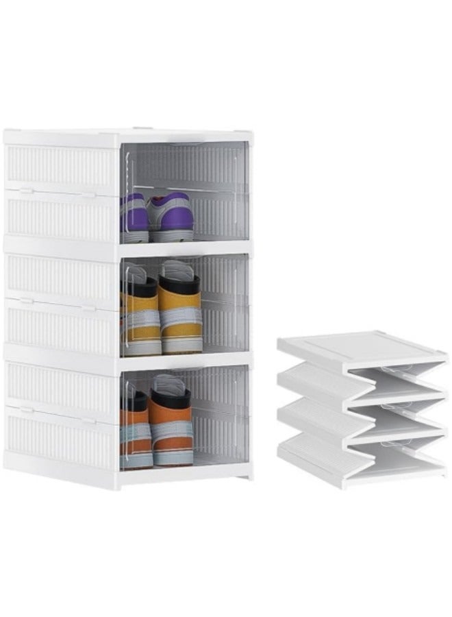 GGEROU 3 Layers Shoe Organizer Storage Box,Collapsible Shoe Rack Organizer,Folding Shoe Rack for Closet with Magnetic Clear Door - Image 1