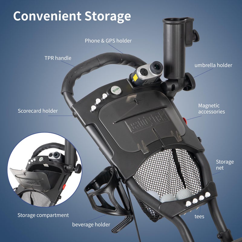 Caddytek Explorer V8 Golf Push Cart - SuperLite 4 Wheel Aluminum Foldable Cart with Adjustable Front Wheel Width, Foot Brake, Cooler Basket, Umbrella Holder, Drink Holder, Scorecard Console - Image 4