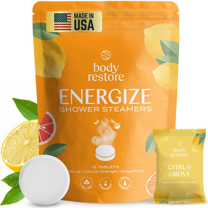 Body Restore Shower Steamers Aromatherapy 15 Pack - Christmas Stocking Stuffers for Men, Birthday Gifts for Women, White Elephant, Relaxation, Self Care - Citrus - Image 1