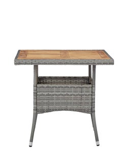 vidaxl Modern Design Outdoor Dining Table Grey Poly Rattan and Solid Acacia Wood  - Image 3