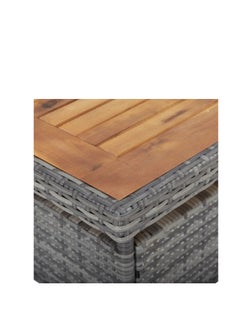 vidaxl Modern Design Outdoor Dining Table Grey Poly Rattan and Solid Acacia Wood  - Image 4