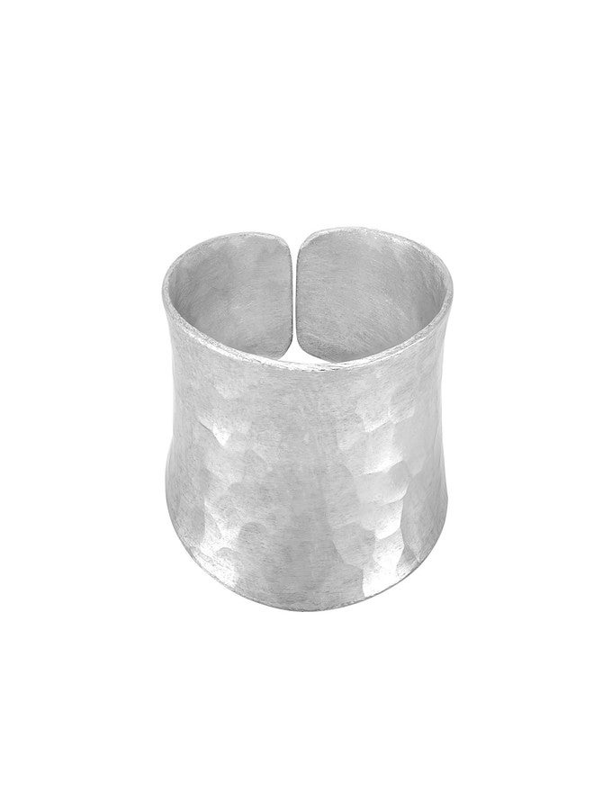 81stgeneration 999 Fine Silver Boho Ring With a Hammered Finish - Wrap Solid Silver Thumb Wide Chunky Rings - Adjustable Band for Women - Handmade Jewelry - Image 2