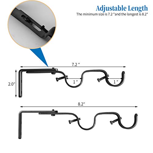 Anndason Heavy Duty Curtain Rod Brackets - Adjustable Double Rod Holders, 1 Inch (4 PCS, Black) - Image 4