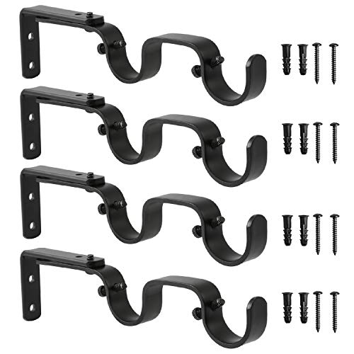 Anndason Heavy Duty Curtain Rod Brackets - Adjustable Double Rod Holders, 1 Inch (4 PCS, Black) - Image 1
