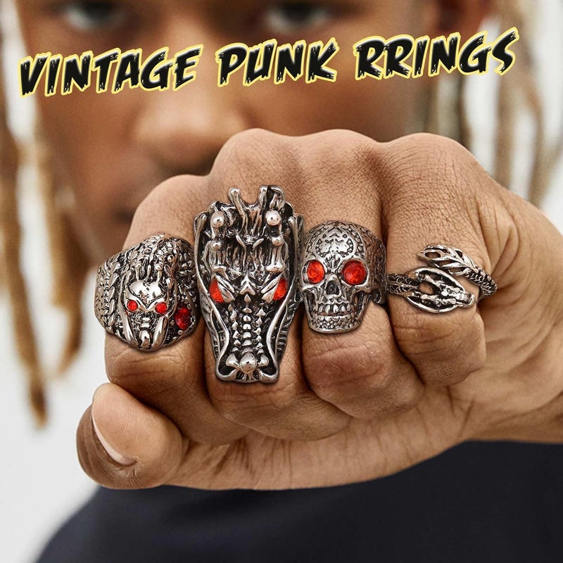 Jstyle 15Pcs Vintage Punk Rings for Men Women Snake Ring Dragon Open Rings Set Knuckle Stacking Ring Boho Finger Rings - Image 4