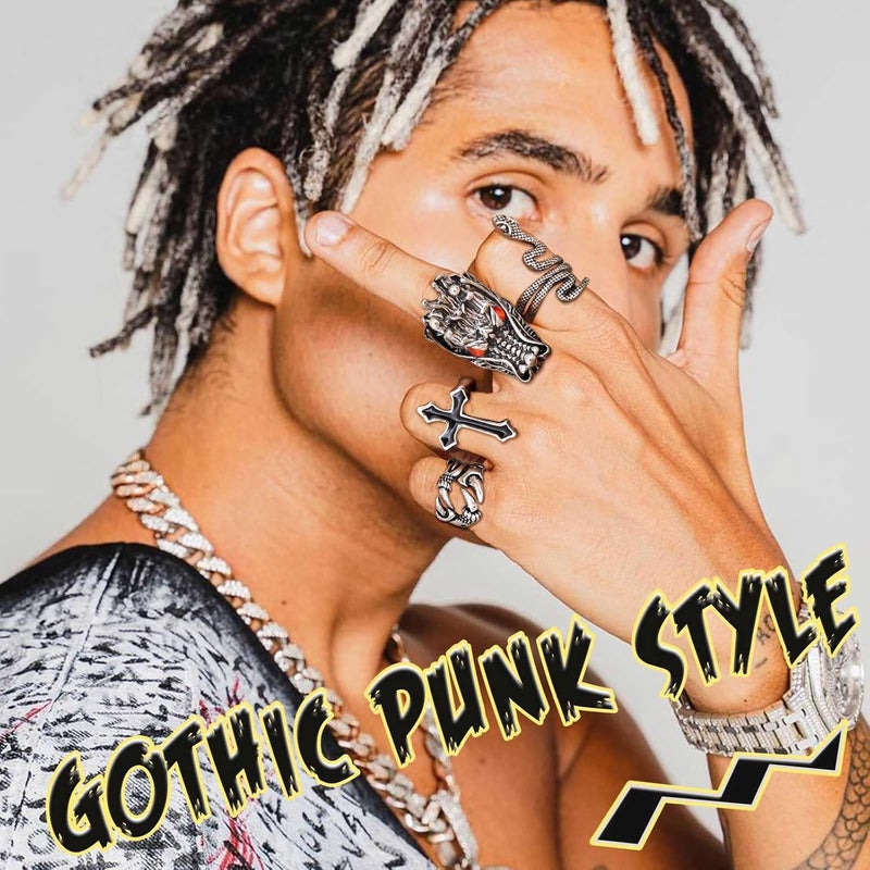 Jstyle 15Pcs Vintage Punk Rings for Men Women Snake Ring Dragon Open Rings Set Knuckle Stacking Ring Boho Finger Rings - Image 3