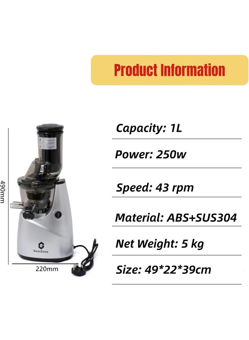 GearZone عصارة فضية بضغط بارد، إنتاج عالي من العصير للفواكه - Image 2