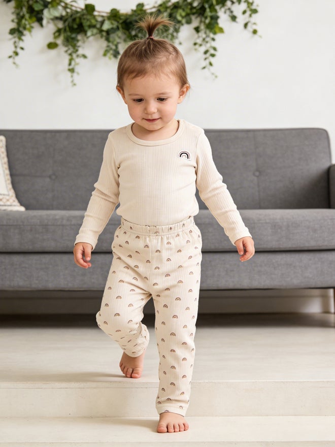 Babies Basic Premium Ribbed Cotton Printed Short Sleeves Romper and Pyjama Set - Image 2