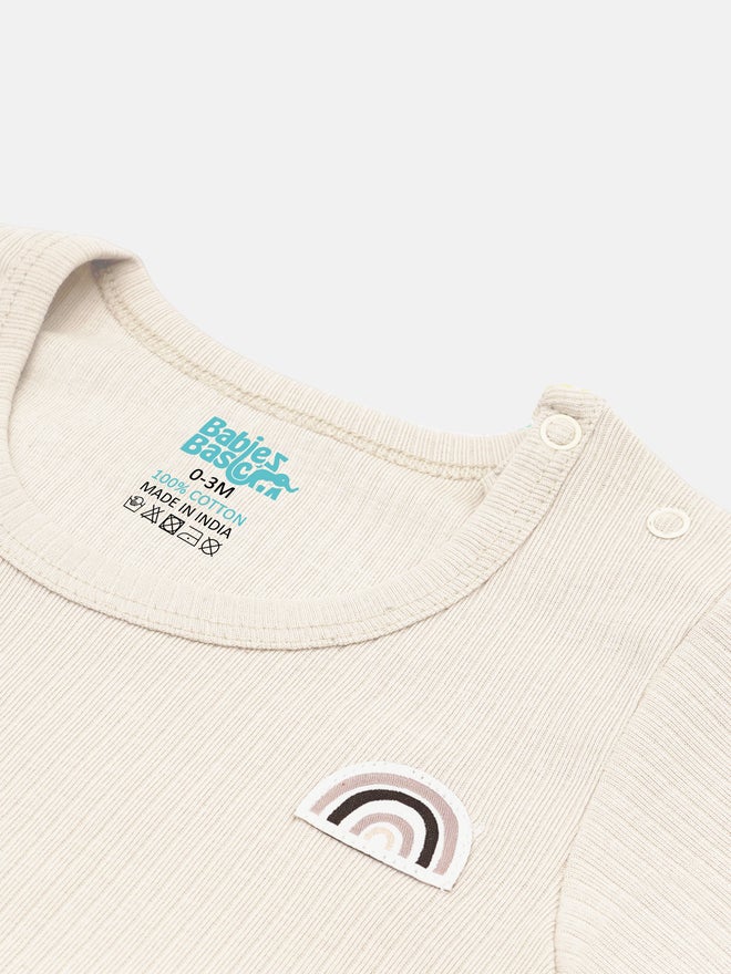 Babies Basic Premium Ribbed Cotton Printed Short Sleeves Romper and Pyjama Set - Image 5