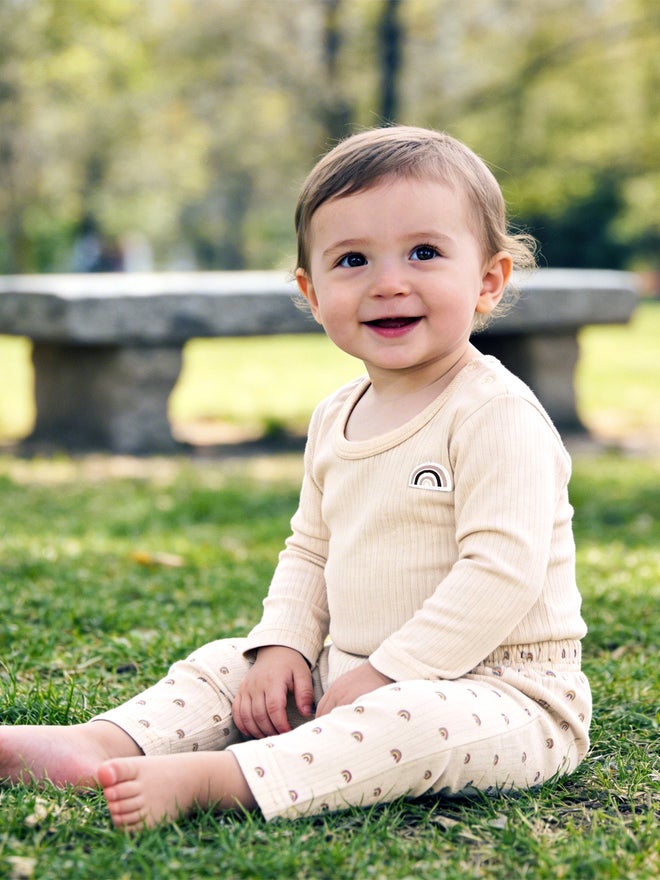 Babies Basic Premium Ribbed Cotton Printed Short Sleeves Romper and Pyjama Set - Image 3