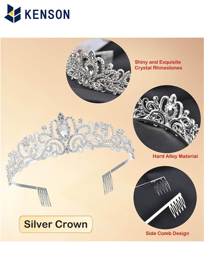 KENSON Silver Tiaras and Crowns for Women Girls, Crystal Birthday Queen Crowns with Comb Rhinestone Princess Tiara Hair Accessories Wedding Crown for Brides - Image 4