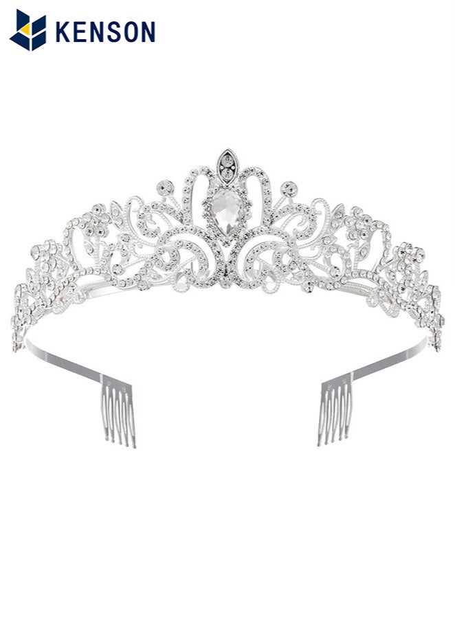 KENSON Silver Tiaras and Crowns for Women Girls, Crystal Birthday Queen Crowns with Comb Rhinestone Princess Tiara Hair Accessories Wedding Crown for Brides - Image 1