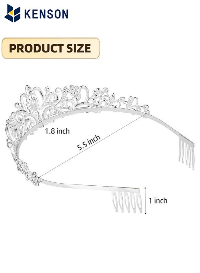 KENSON Silver Tiaras and Crowns for Women Girls, Crystal Birthday Queen Crowns with Comb Rhinestone Princess Tiara Hair Accessories Wedding Crown for Brides - Image 3