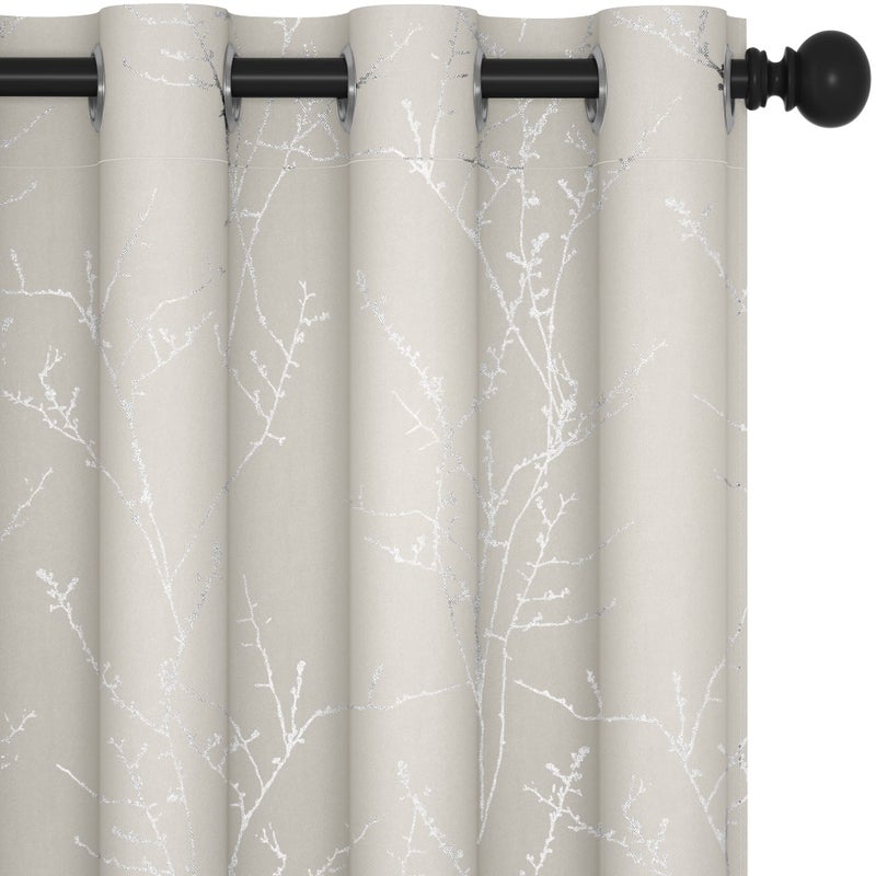 Deconovo Thermal Blackout Curtains For Bedroom And Living Room  84 Inches Long  Light Blocking Drapes  2 Panels With Tree Branches Design - 52W X 84L Inch  Beige  Set Of 2 Panels - Image 1