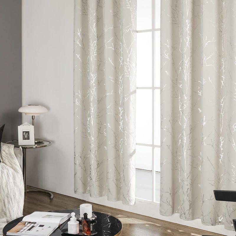 Deconovo Thermal Blackout Curtains For Bedroom And Living Room  84 Inches Long  Light Blocking Drapes  2 Panels With Tree Branches Design - 52W X 84L Inch  Beige  Set Of 2 Panels - Image 4