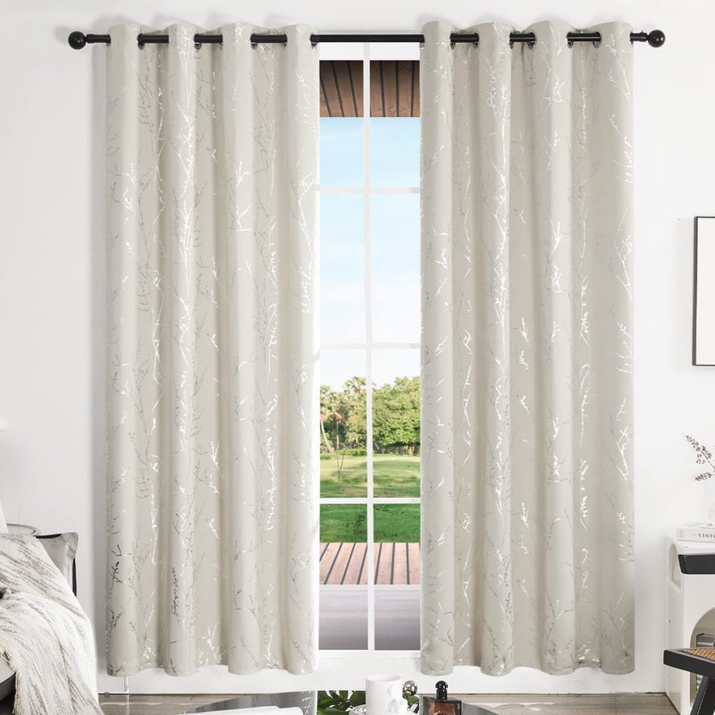Deconovo Thermal Blackout Curtains For Bedroom And Living Room  84 Inches Long  Light Blocking Drapes  2 Panels With Tree Branches Design - 52W X 84L Inch  Beige  Set Of 2 Panels - Image 2