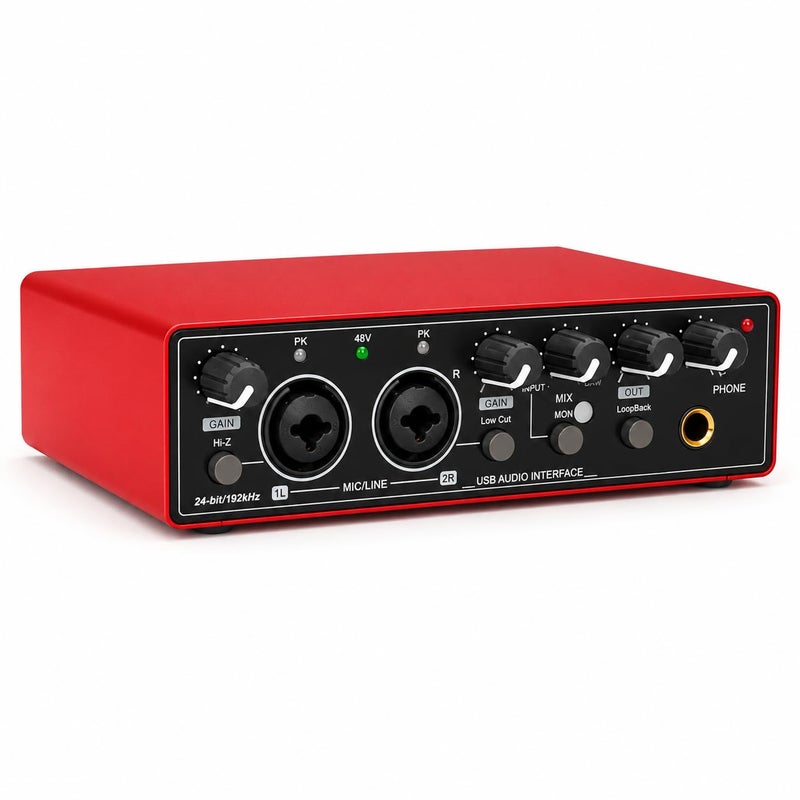 T02 USB External Sound Card Studio Audio Mixer – Professional USB Audio Interface with Dual XLR Inputs, 48V Phantom Power for Live Streaming, Podcasting, Recording & Music Production - Image 1