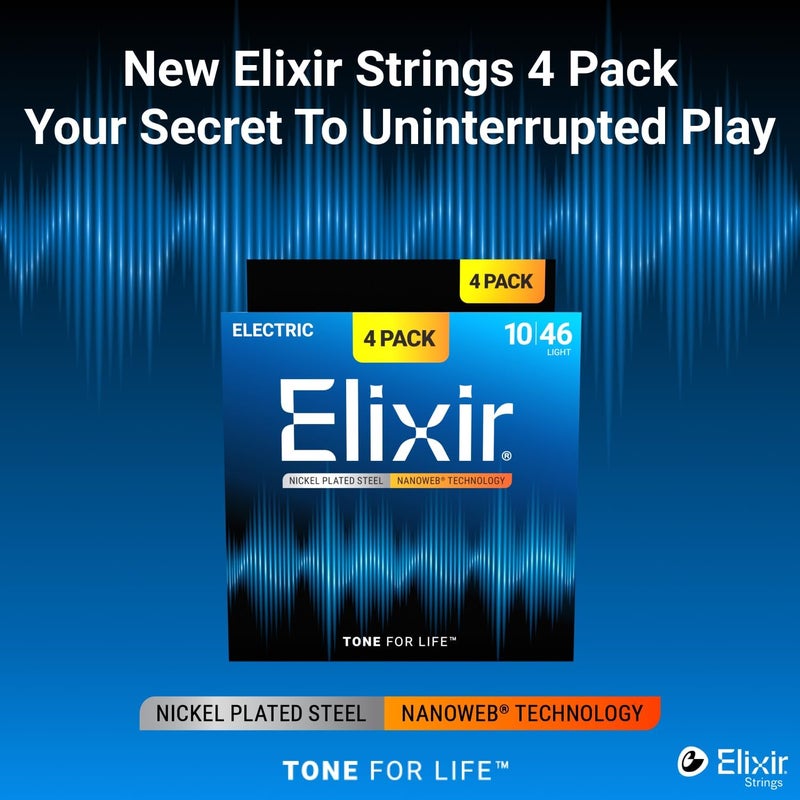 Elixir® Electric Guitar Strings with NANOWEB® Technology, Light (.010-.046) - 4 Pack - Image 3