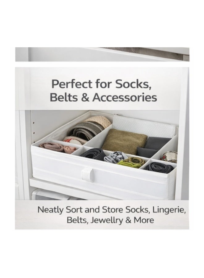 skubb Closet Drawer Organizer Box with Compartments, Foldable Storage Box with Handles, Socks Lingerie Belt Jewellery Organizer, Polyester Fabric Storage Case, White 44×34×11 cm - Image 3