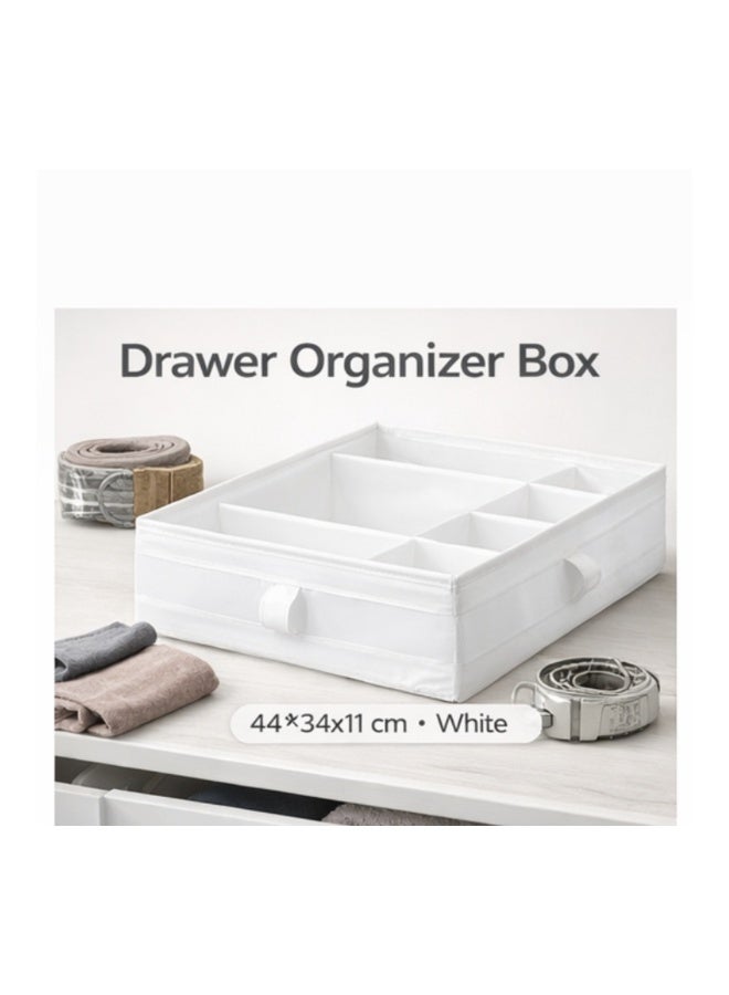 skubb Closet Drawer Organizer Box with Compartments, Foldable Storage Box with Handles, Socks Lingerie Belt Jewellery Organizer, Polyester Fabric Storage Case, White 44×34×11 cm - Image 1