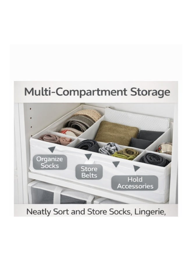 skubb Closet Drawer Organizer Box with Compartments, Foldable Storage Box with Handles, Socks Lingerie Belt Jewellery Organizer, Polyester Fabric Storage Case, White 44×34×11 cm - Image 2