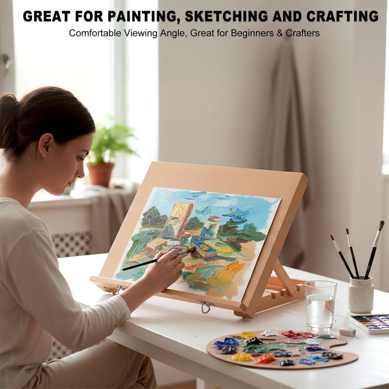 AOTEMOON Tabletop Easel for Painting, 16.5"x12" Adjustable Portable Beechwood Drawing Board with Detachable Strap, Art Easel Includes Art Painting Papers, Sketch Papers and Masking Tape, Ideal for Diamond Art - Image 3